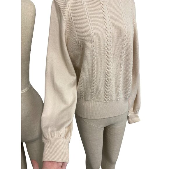 Philosophy Republic Clothing Women's Cable Knit Sweater Beige Elegant Design - Picture 3 of 11